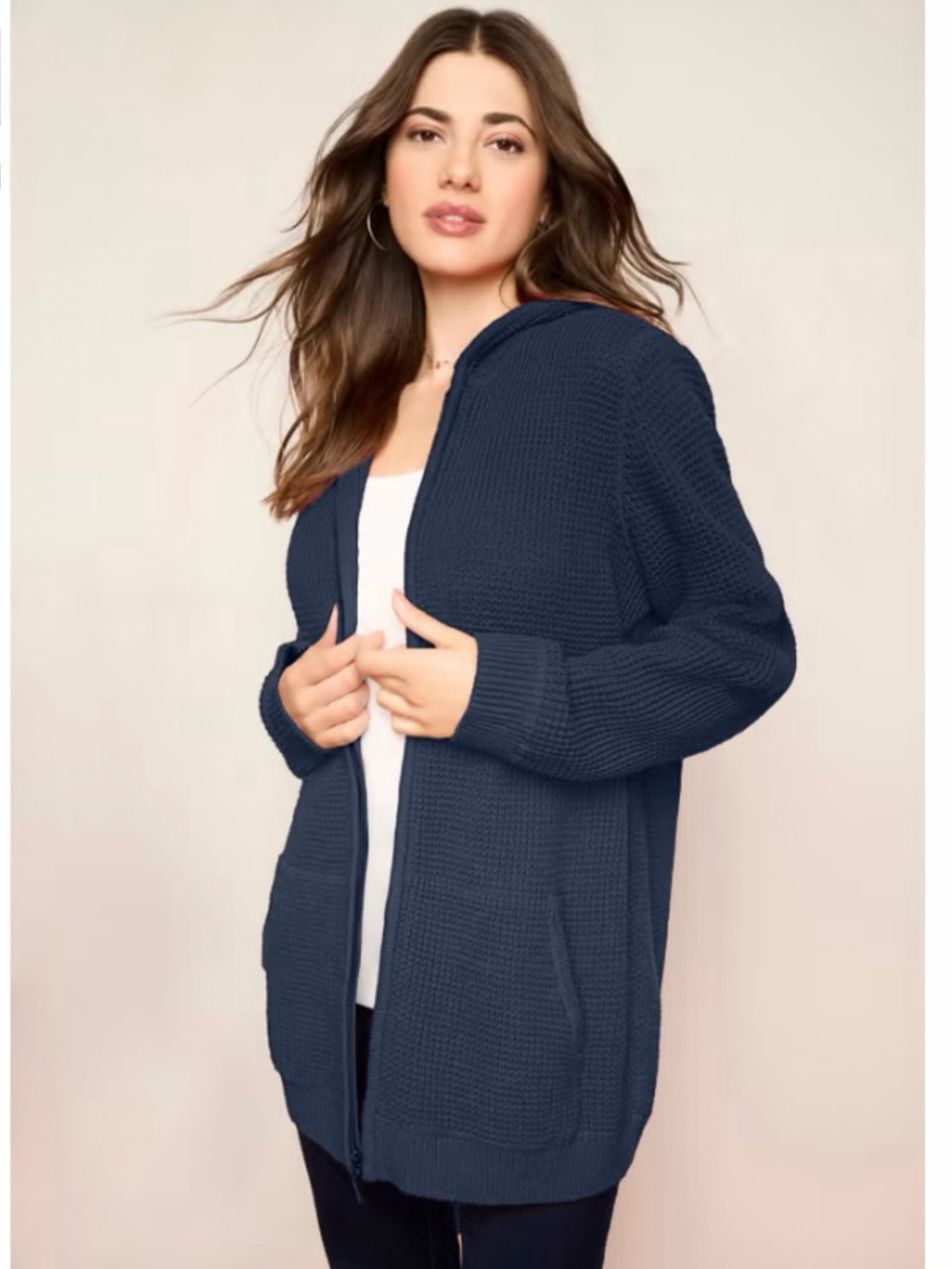 Navy Waffle Knit Hoodie
